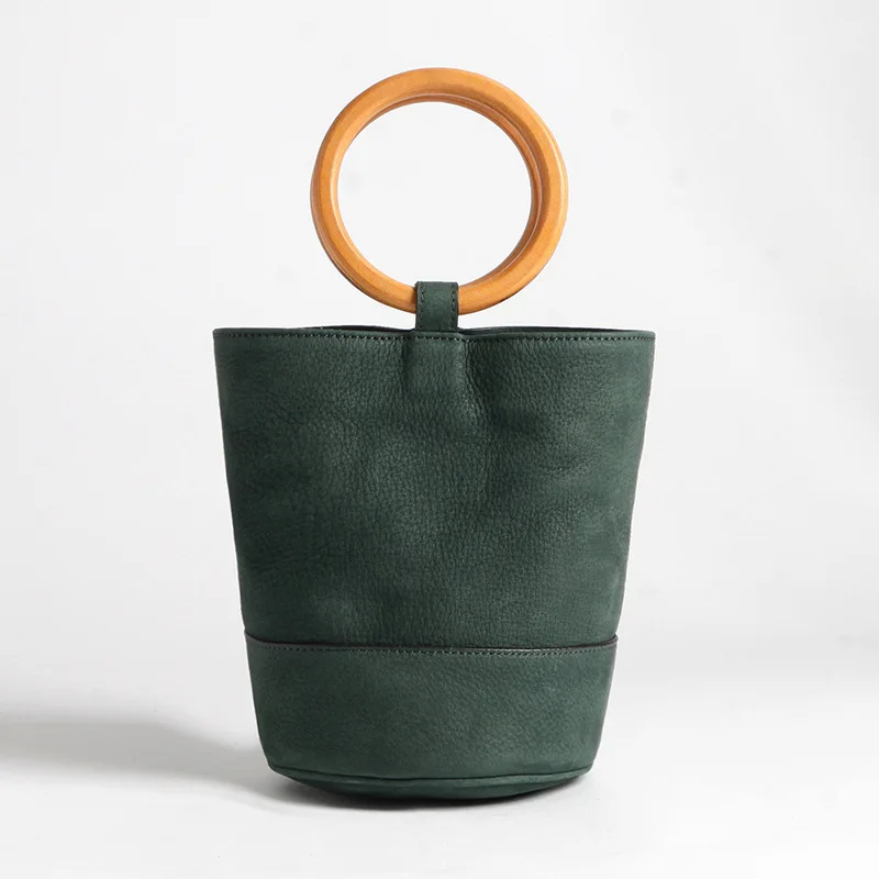 Сумка из натуральной кожи, женская сумка, новинка, металлическое кольцо, переносная Ретро женская сумка, замшевый слой, коровья кожа, женская сумка-тоут - Цвет: Large Green