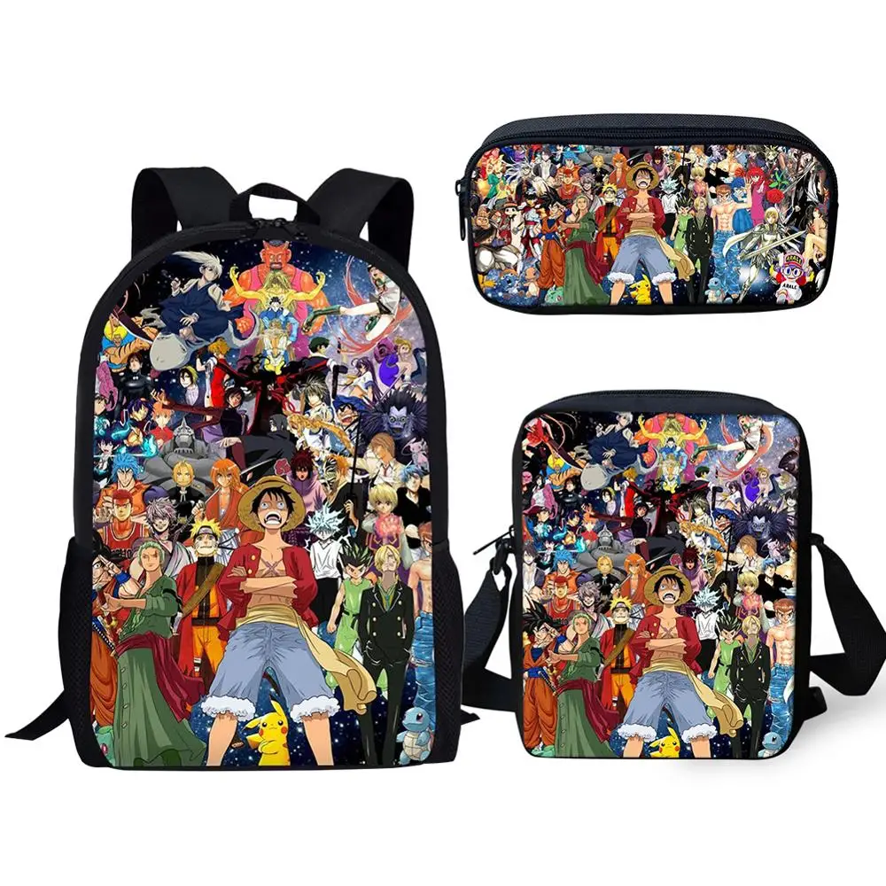 

HALYUNASC 3PCs/Set Children's School Backpack Dragon-Ball-Pattern School Bags One-Piece Anime Design Students Book-Bags Set
