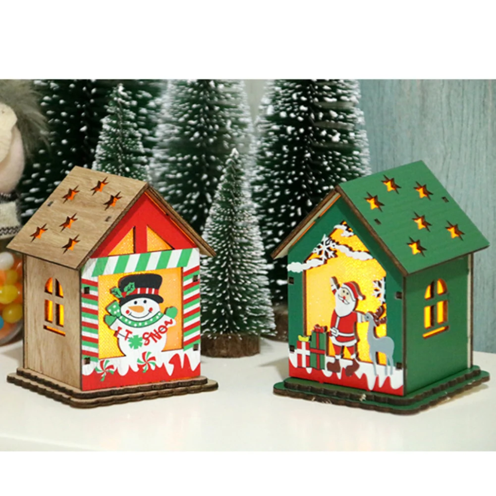 Gift Handcraft With Candle Light Deer Christmas Tree Wooden House Portable Durable Kids Hanging Led DIY Decoration