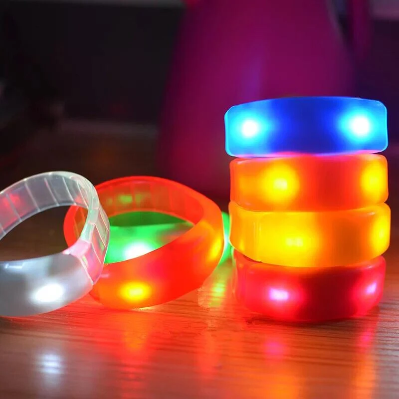 2 Orange Sound Activated LED Bracelet Light Up Flashing Voice Control Music Band