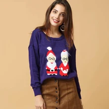 Fashion Plus Size Christmas Sweater Dark Blue Round Neck Long Sleeves Women's Oversized Sweaters Knit Sweater Winter Clothes Fashion Plus Size Christmas Sweater Dark Blue Round Neck Long Sleeves Women's Oversized Sweaters Knit Sweater Winter Clothes