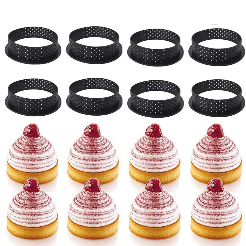 8pcs/set Non-stickTart Mold Tarte Ring Perforated Plastic Cutting Rings Mousse Circle Cutter DIY Baking Accessories