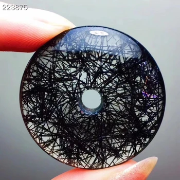 

Certificate Natural Black Rutilated Quartz Pendant 36.3x8.2mm Clear Round Donut Beads Crystal Wealthy Stone AAAAAA