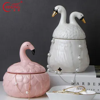 

Decorative Ceramic Swan Flamingo Trinket Box Storage Jar Organizer Vanity Dressing Table Living Room Accessories Home Decor Gift