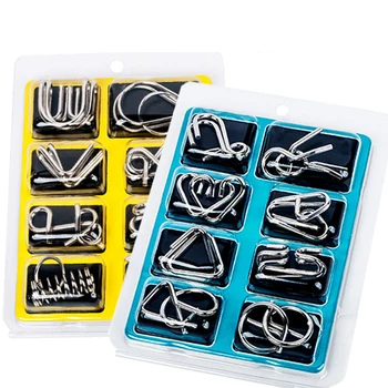 

8pcs/Set Materials Metal Montessori Puzzle Wire IQ Mind Brain Teaser Puzzles for Children Adults Anti-Stress Reliever Toys Gifts