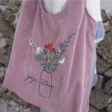 New Women Corduroy Shoulder Bag Ladies Embroidery Canvas Shopping Bags Female Eco Cotton Cloth Handbag Foldable Tote