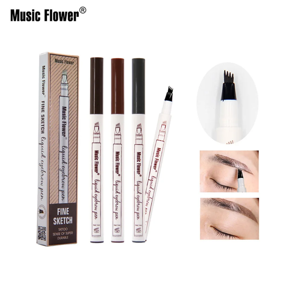Music Flower 4 Pointed Liquid Eyebrow Pen Long lasting Fine Sketch Waterproof Tattoo Super Durable Quick Dry Drop | Красота и