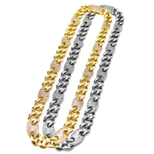 

Cuban Link Chain Necklace For Men Iced Out Chain Charm 14MM Gold Silver Men's Neck Hip Hop Rapper Choker Jewelry For Male 2021