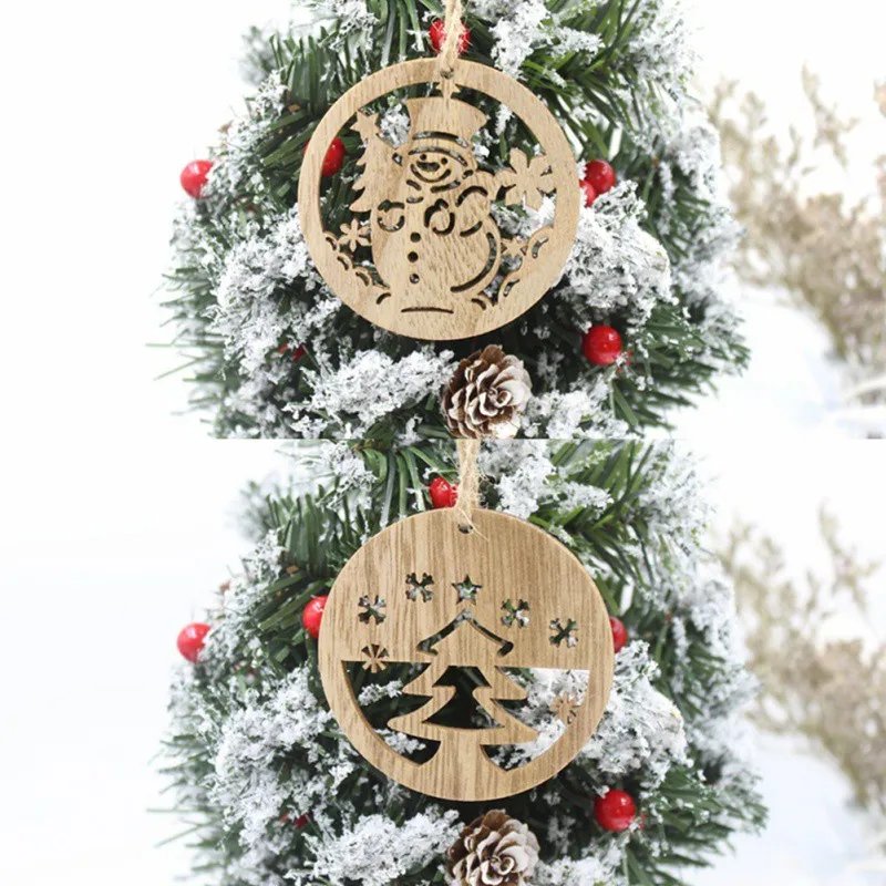 

6pcs Hollow Christmas tree snowman Wooden Pendants Ornaments for Xmas Tree Pendant Christmas Party Decorations Kids Gift