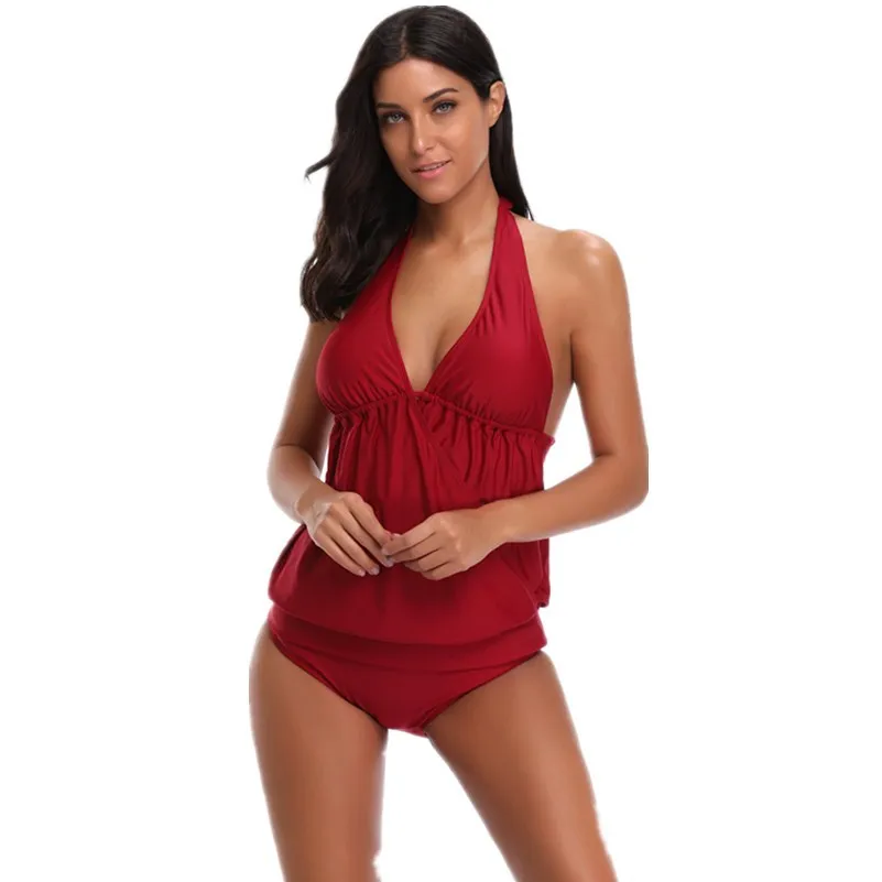 new solid color cover belly was thin European and American popular style high elastic split ladies swimsuit