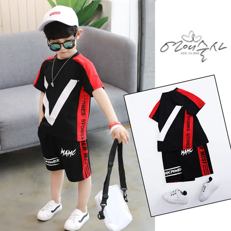 

BOY'S Summer Wear Set 2019 New Style Children Korean-style Short Sleeve Summer Handsome Childrenswear Big Boy Western Style Two-