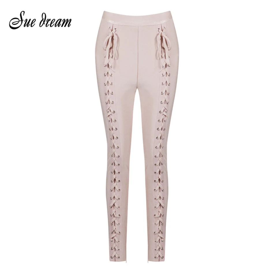 

High Quality 2019 Autumn New Women'S Khaki Slim Tights Long Bandage Pants Bodycon Club Party Strap Pants Vestidos