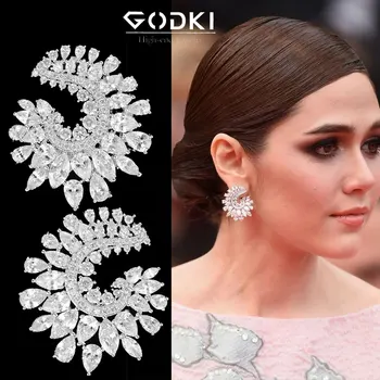 

GODKI New Spring Luxury Fireworks Stud Earrings For Women Wedding Cubic Zirconia Dubai Bridal Earring Jewelry Accessories 2020