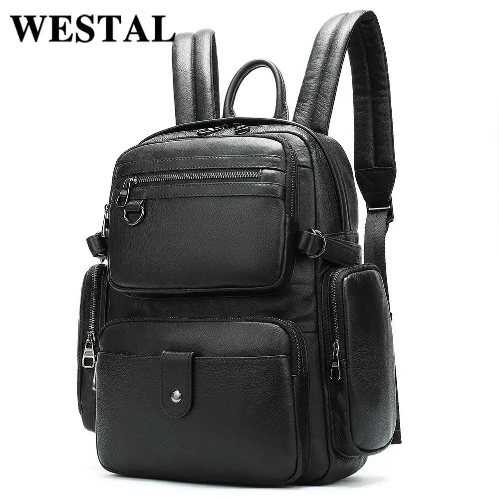 

2019 head layer cowhide double shoulder bag personality leisure litchi fall pattern backpack