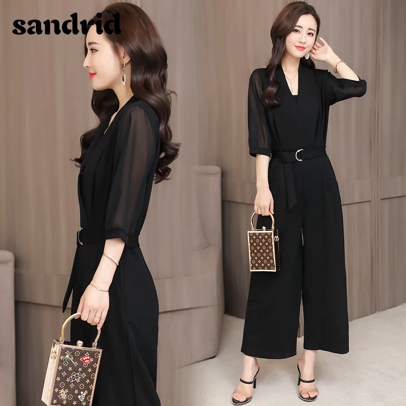 

Elegant Casual Jumpsuits 2020 Summer black 3XL Plus Size Loose Women Long Overalls High Waist Straight Office Wears