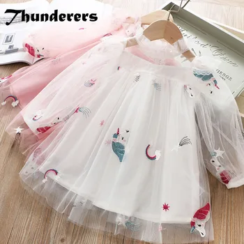 

Thunderers Spring Autumn Kids Princess Dress For Girl Long Sleeve Cartoon Unicorn Children Party Dress Casual Baby Clothes