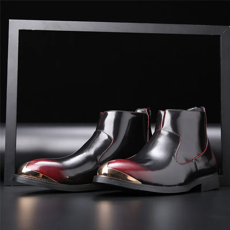Merkmak/осенние мужские ботинки на молнии официальная мужская кожаная обувь с острым носком Повседневная модельная обувь мужская обувь большого размера 48 47 46 на плоской подошве