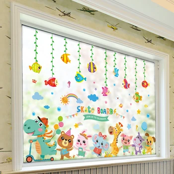 

[shijuekongjian] Cartoon Dinosaur Animals Wall Stickers DIY Fish Hangings Wall Decals for Kids Room Baby Bedroom Decoration