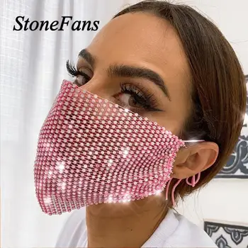 

Stonefans Trendy Bling Rhinestone Facemask Cover Jewelry for Women Adjustable Elastic Face Jewelry Hollow Maska Party Jewellery