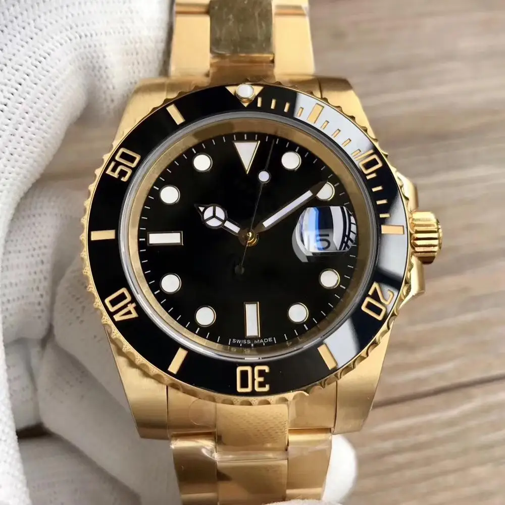 

Golden Watch 40MM Sub Watch No Logo Diving Watch AAA Stainless Steel Watch Ceramic Ring Christmas Gift