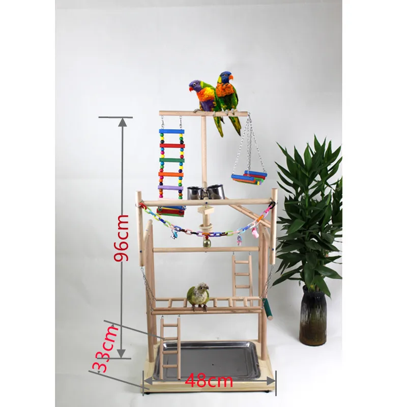 Wood Parrot Playground Lovebirds Playgym With Feeder Bird Playstand Bite Toy Bird Perches With Ladders Cockatiel Activity Center