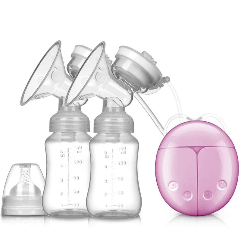 Двойные электрические молокоотсосы для грудного вскармливания с USB, мощный всасывающий сосок насос с бутылочкой для холодного нагрева, инструменты для кормления грудью T2236 - Цвет: Розовый