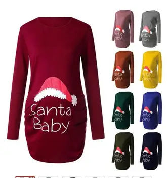 

Maternity Wear Printed Christmas Ruffle Maternity Top Long Sleeve Pregnant Breastfeeding Clothes Ropa