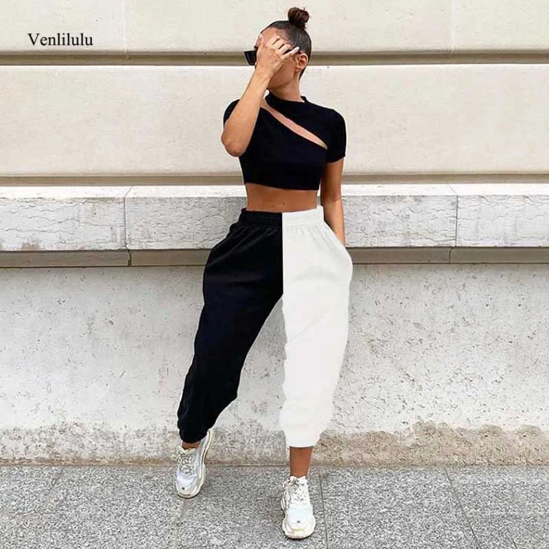 2020 Half Black Half White Pants Women 