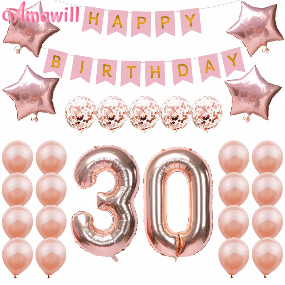 

AMAWILL 32 inch 30th Birthday Balloons Adult Happy 30th Birthday Party Decorations Men Women Supplies 7D