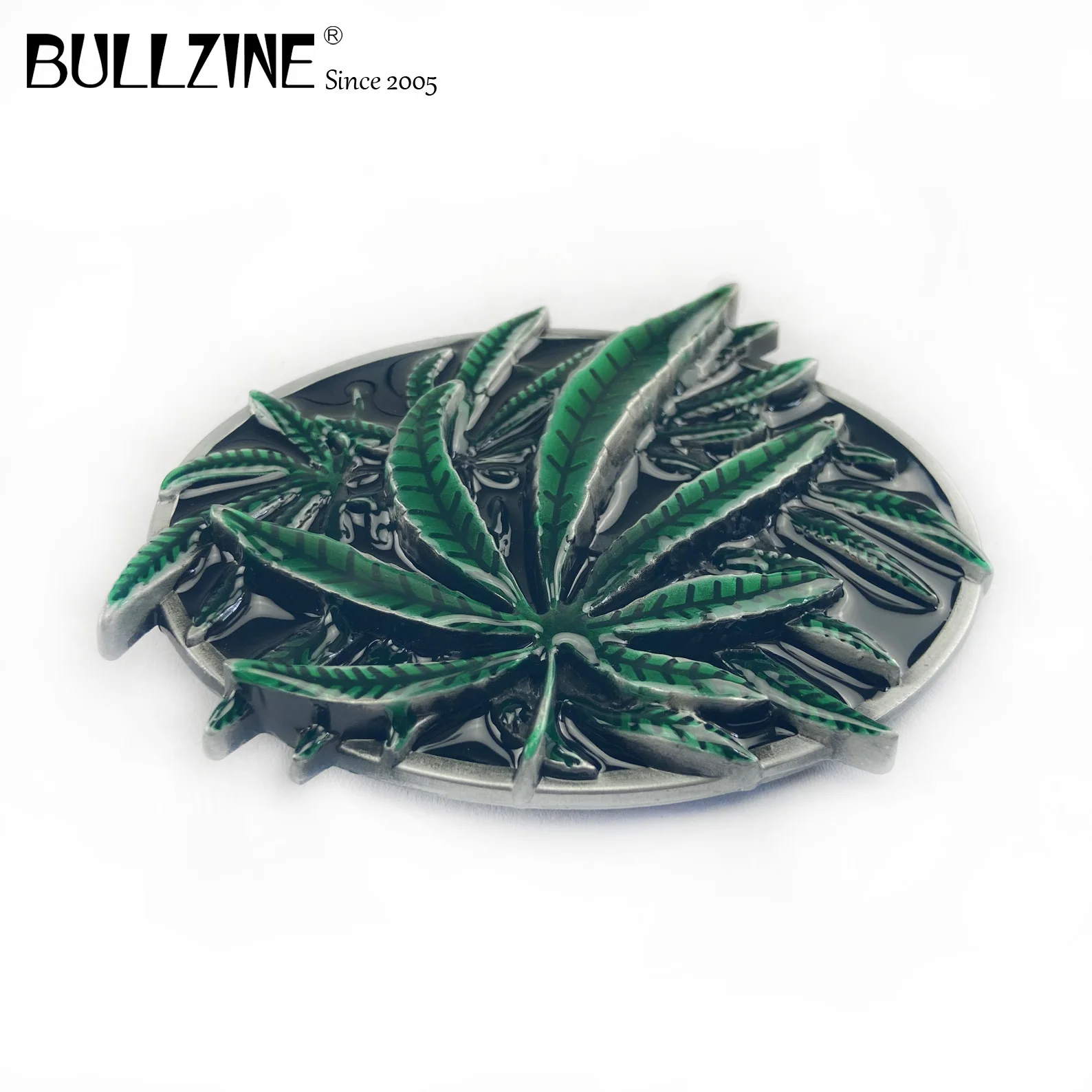 Пряжка для ремня Bullzine Leaf с отделкой из олова и Зеленым Эмалевым FP 02174 1 подходит