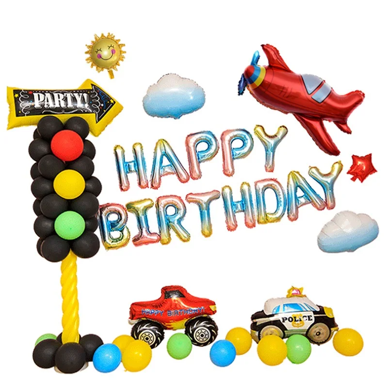 Для мальчиков на день рождения, светильник для остановки дорожного движения, знаки для движения, вечерние, для строительства, простая Полицейская машина, с днем рождения, набор воздушных шаров - Цвет: as picture