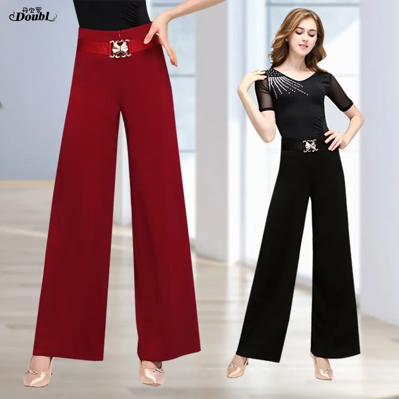 

DOUBL Women's High Waist Salsa Dance Pants Modern Adult Latin Costume Ballroom Practice Wide Leg Pants Drape Elegant