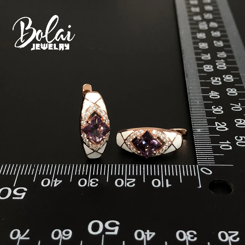 Bolai, александритовые серьги, созданные нано цвет, изменение драгоценных камней с розовым золотом Серебро 925 элегантный дизайн ювелирных изделий для девочек