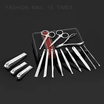 

15PC/1Set Professional Nail Clipper Kit Utility Pedicure Scissors Tweezer Knife Ear Pick Nails Art Beauty Tools Sets