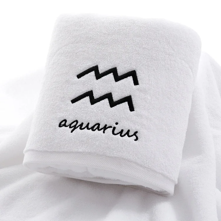 Хлопок банное полотенце созвездие шаблон полотенце s белый серый с вышивкой полотенца махровые девушка/мужчины ванная комната прямоугольное банное полотенце - Цвет: White  Aquarius