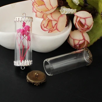

4PCS 40X15MM Glass Tube Vials Pendants Fit For Double Metal Cap Diy Necklace Bracelet Jewelry Findling