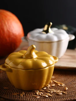 

Ceramic bowl with lid cute cutlery pumpkin household creative rice small soup dessert cubilose fruit snack tableware bakeware