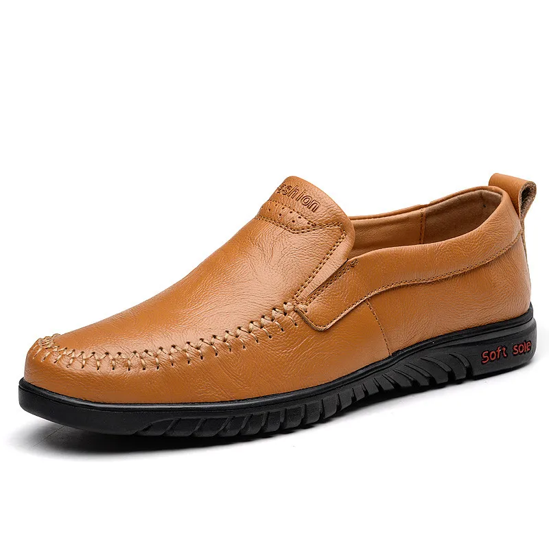 Мужская повседневная обувь; мягкие мокасины из натуральной кожи; мужские коричневые лоферы; удобная обувь для вождения без шнуровки; большие размеры 47 - Цвет: Yellow brown
