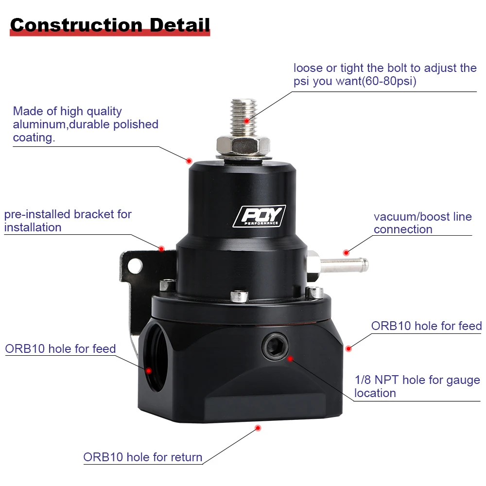Регулятор давления топлива AN10 PQY EFI (с манометром 0 160psi) 10AN 10/10/6 впускные и