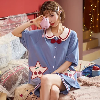 

New Arrivals Women Home Wear Summer Short Sleeved Women Pajamas Set Short Pant Pyjamas Sets 100% Cotton Leisure Sleepwear Top