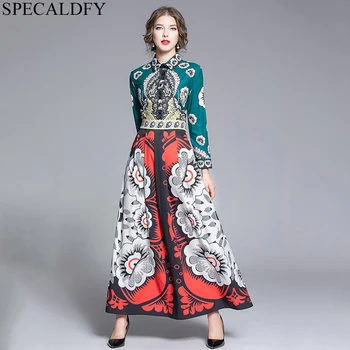 

2020 New Arrival European Fashion Dress Spring Vintage Long Maxi Dress Women Slim Waisted Big Swing Runway Dresses Robe Femme