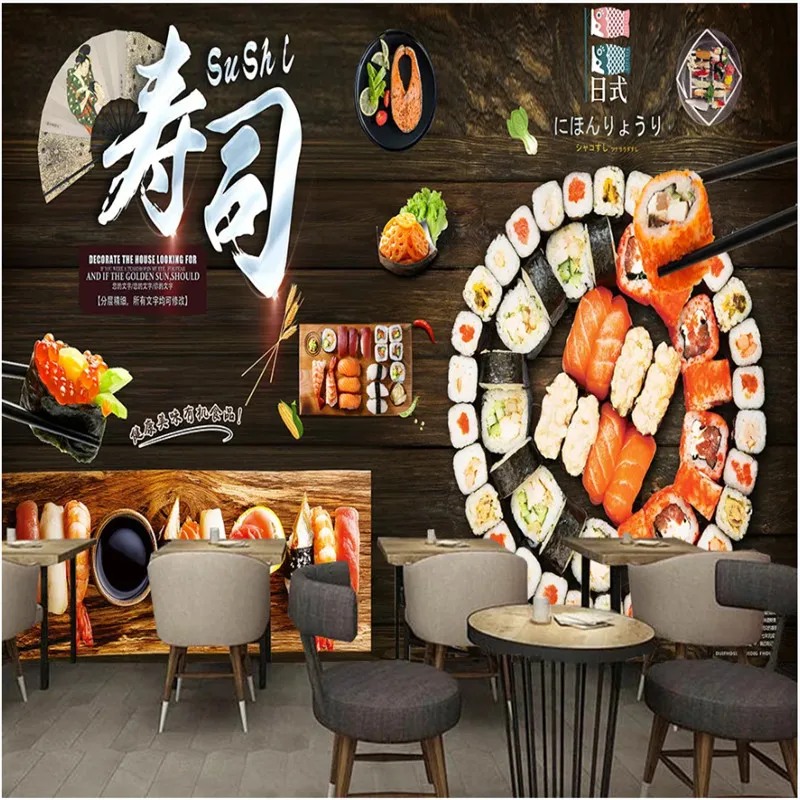 На заказ черная деревянная доска Ремонт обои 3D японский суши Ресторан промышленный Декор настенная живопись 3D фото обои s