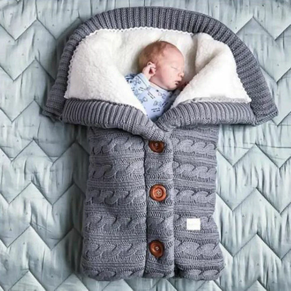 

Newborn Baby Winter Warm Sleeping Bags Infant Button Knit Swaddle Wrap Swaddling Stroller Wrap Toddler Blanket Sleeping Bags