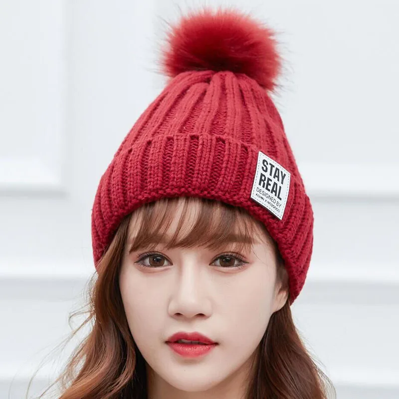 SUOGRY зимняя вязаная шапка женская меховая шапка с помпоном skullies Beanies cap s lmitation шапочка с помпоном шапки для женщин Женский головной убор из плотной ткани