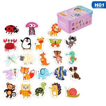 

Children's Puzzle Early Education Toy Animal Traffic Fruit Iron Box Puzzle Kids Funny Cartoon Toys
