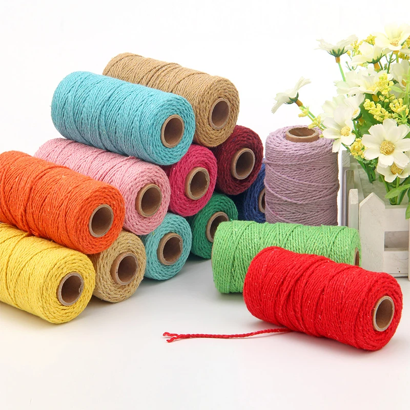 100% Cotton rope colorful twine macrame cord string thread for party wedding decoration accessory DIY cord 2mm*100m
