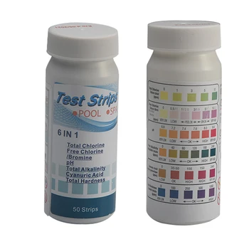 

50pcs 6 in 1 Swimming Pool Spa Water Test Strips Acid Water Hardness Chlorine Alkalinity PH Cyanuric Bromine Test Tool #734