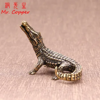 

Antique Copper Crocodile Statue Office Desktop Toy Decorations Crafts Ornaments Pure Brass Animal Figurines Feng Shui Decors