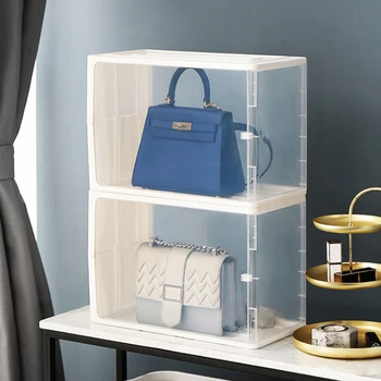

Plastic Handbag Storage Box Stackable Lady Bag Storage Cabinet Transparent Shoe Box Dust-proof Collapsible Storage Bin Organizer