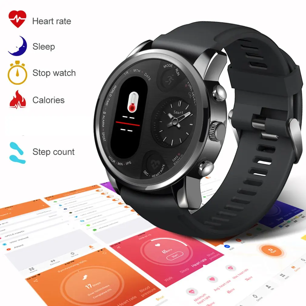 

T3Pro Dual Display Smart Watch Heart Rate Sports Fitness Tracker Two Time Zones Sports Commerce Smart Watches